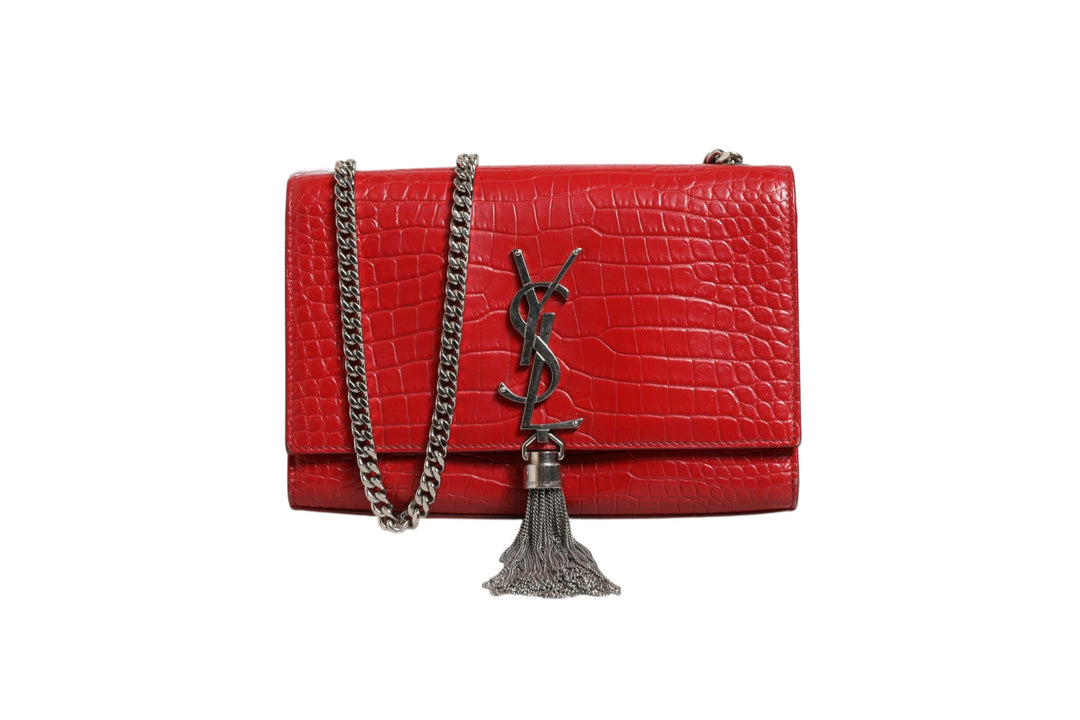 Kate Tassel Chain Bag in Red Crocodile Embossed Leather Saint Laurent