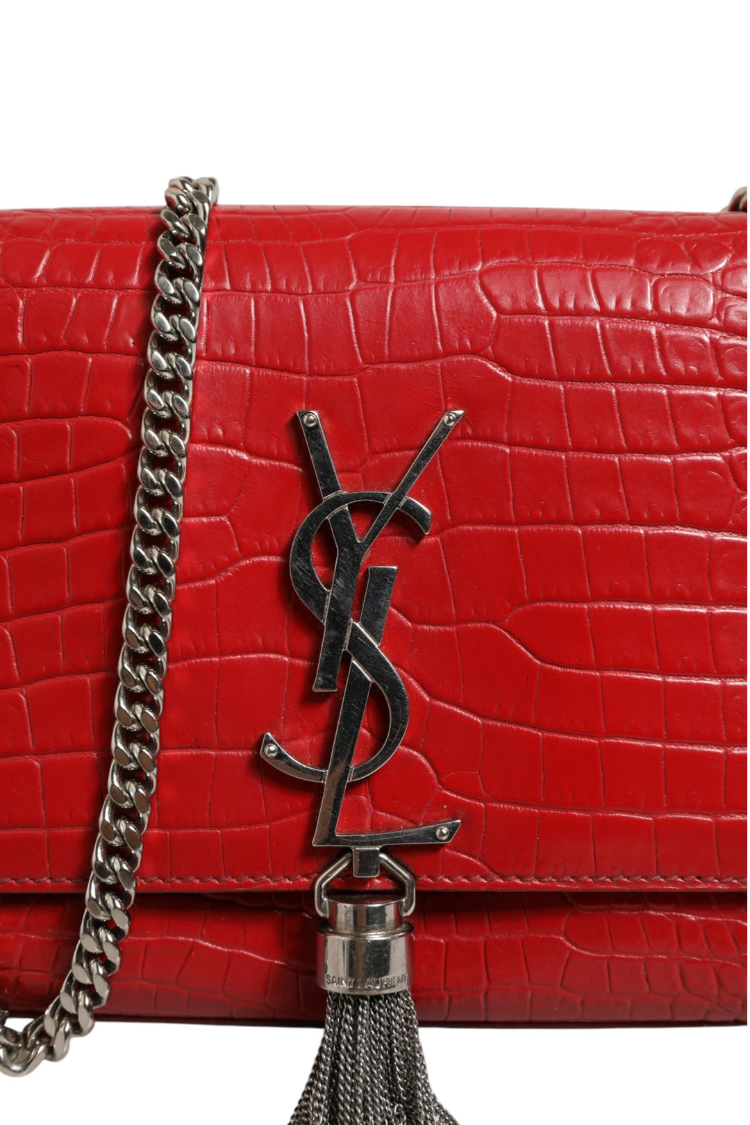 Kate Tassel Chain Bag in Red Crocodile Embossed Leather Saint Laurent