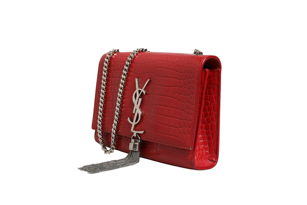 Kate Tassel Chain Bag in Red Crocodile Embossed Leather Saint Laurent