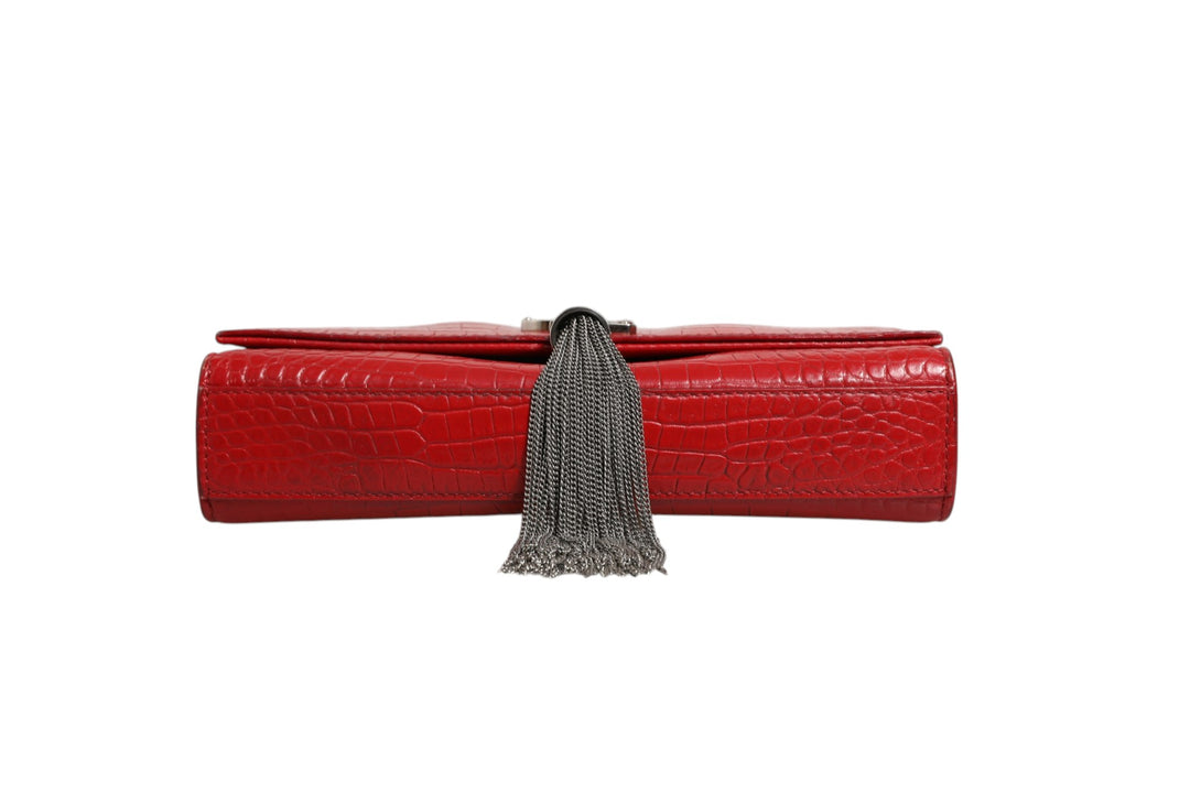 Kate Tassel Chain Bag in Red Crocodile Embossed Leather Saint Laurent