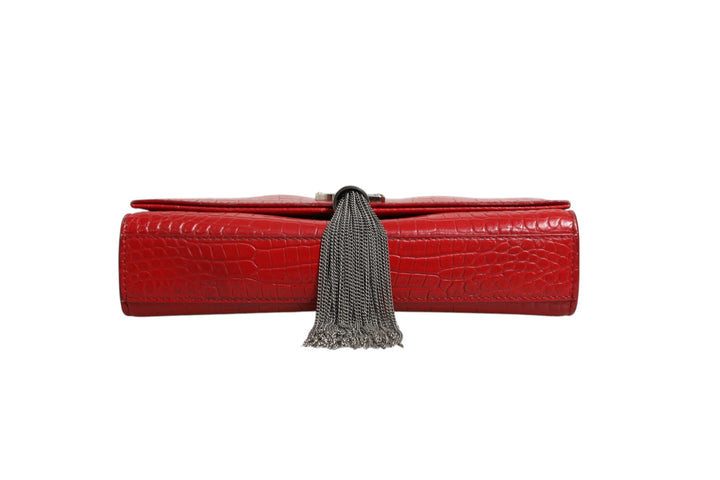 Kate Tassel Chain Bag in Red Crocodile Embossed Leather Saint Laurent