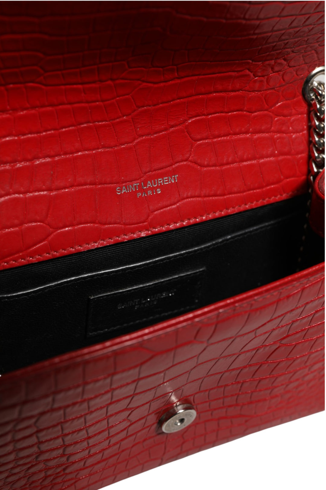 Kate Tassel Chain Bag in Red Crocodile Embossed Leather Saint Laurent