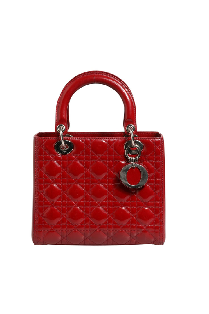 Cherry Red Patent Leather Cannage Quilting Small Lady Dior Bag Christian Dior