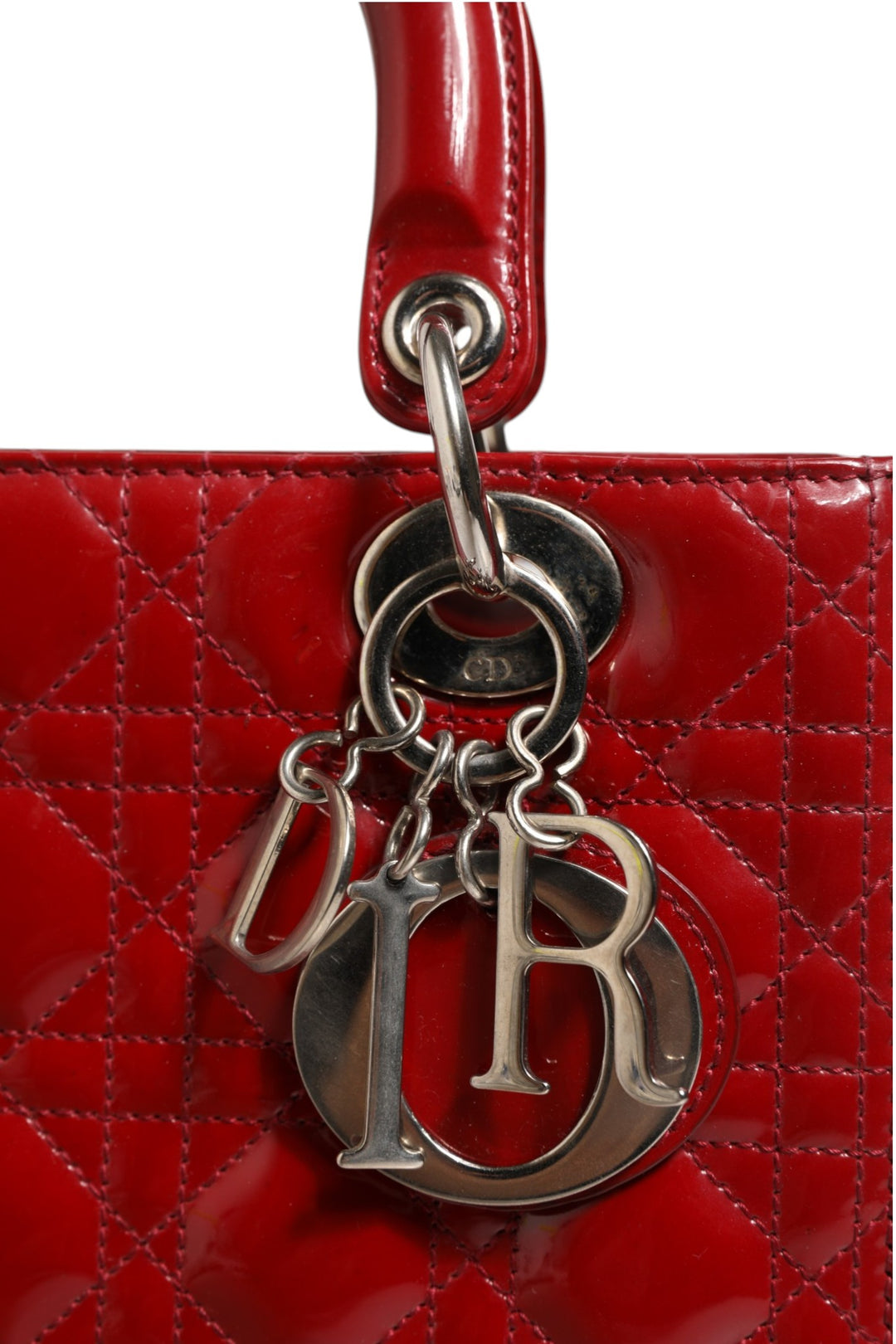 Cherry Red Patent Leather Cannage Quilting Small Lady Dior Bag Christian Dior