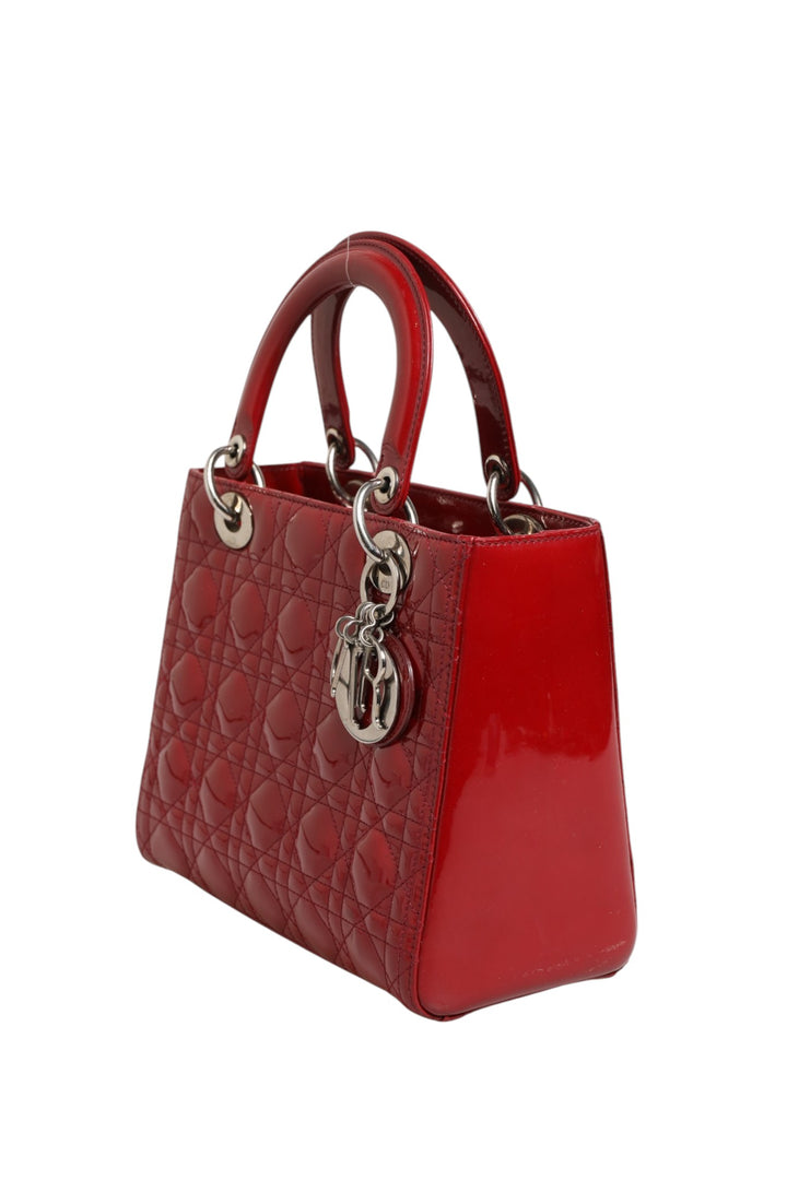 Cherry Red Patent Leather Cannage Quilting Small Lady Dior Bag Christian Dior
