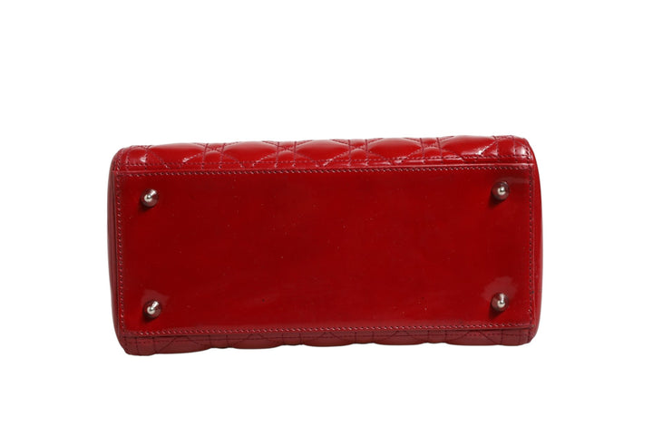 Cherry Red Patent Leather Cannage Quilting Small Lady Dior Bag Christian Dior