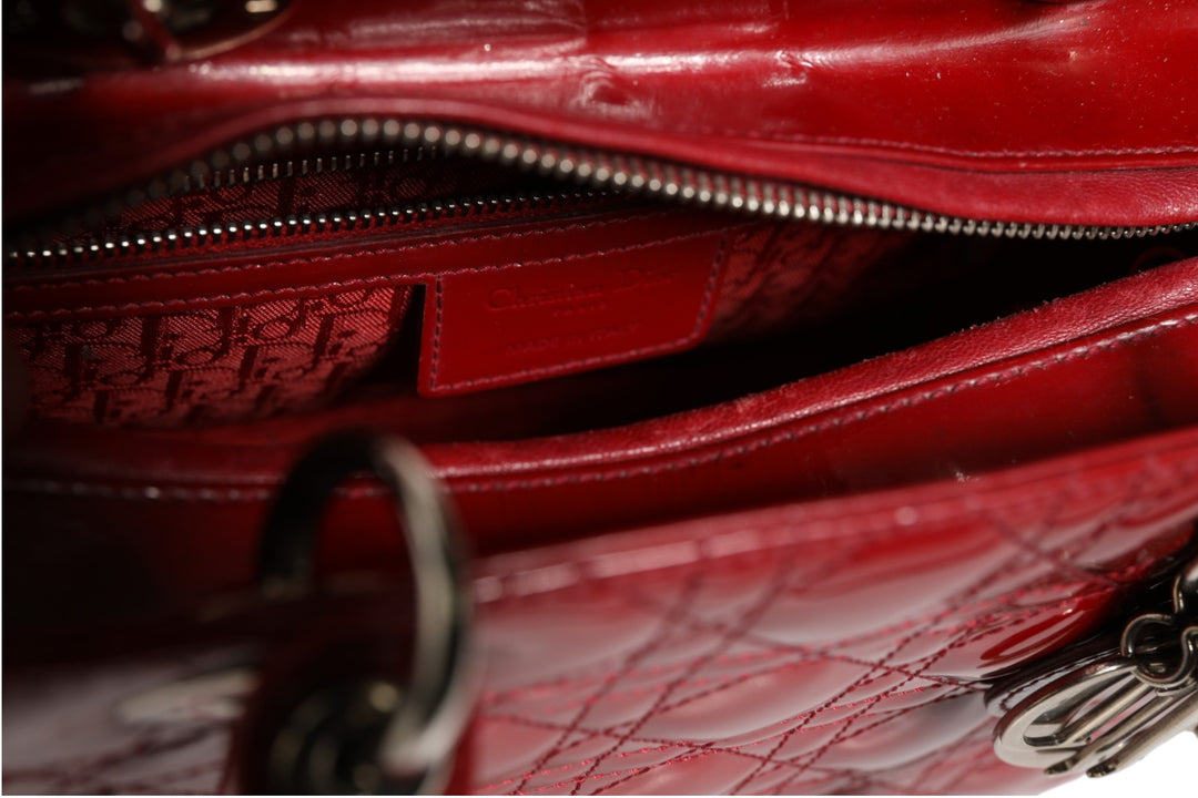 Cherry Red Patent Leather Cannage Quilting Small Lady Dior Bag Christian Dior