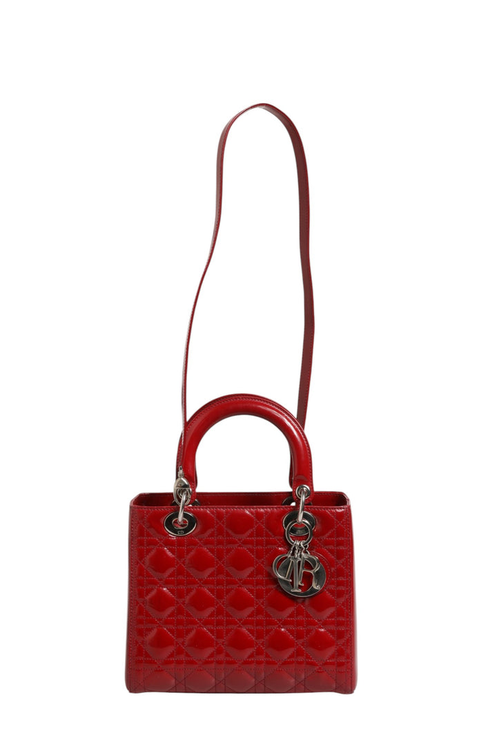 Cherry Red Patent Leather Cannage Quilting Small Lady Dior Bag Christian Dior