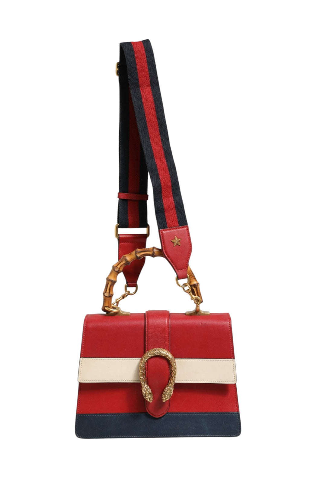 Dionysus Bamboo Medium Top Handle Bag White Blue Red Gucci
