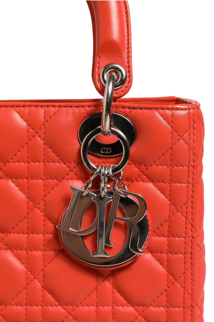 Orange Cannage Lambskin Leather Lady Dior Bag Christian Dior