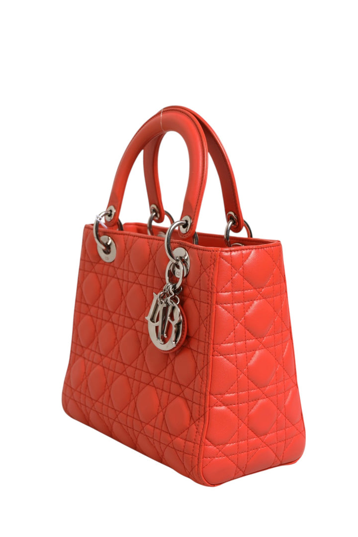 Orange Cannage Lambskin Leather Lady Dior Bag Christian Dior