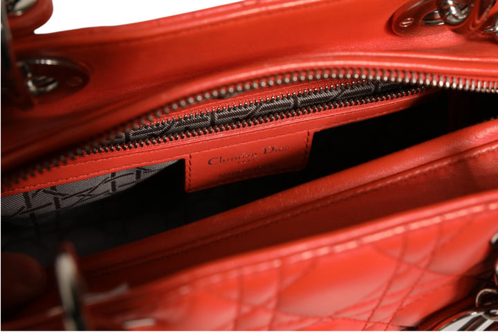 Orange Cannage Lambskin Leather Lady Dior Bag Christian Dior
