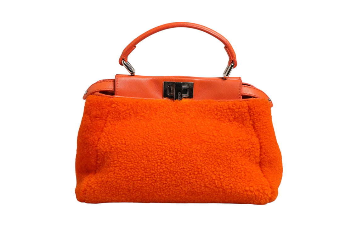 Orange Leather and Shearling Mini Peekaboo Top Handle Bag Fendi