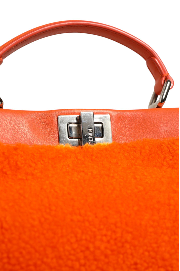 Orange Leather and Shearling Mini Peekaboo Top Handle Bag Fendi