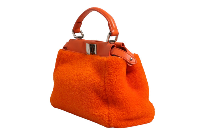 Orange Leather and Shearling Mini Peekaboo Top Handle Bag Fendi