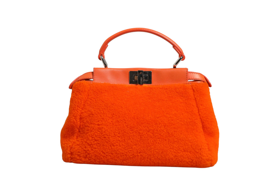 Orange Leather and Shearling Mini Peekaboo Top Handle Bag Fendi