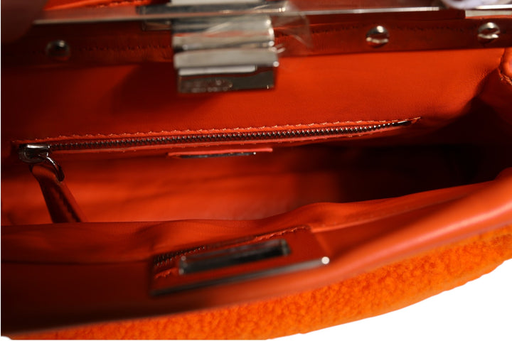 Orange Leather and Shearling Mini Peekaboo Top Handle Bag Fendi