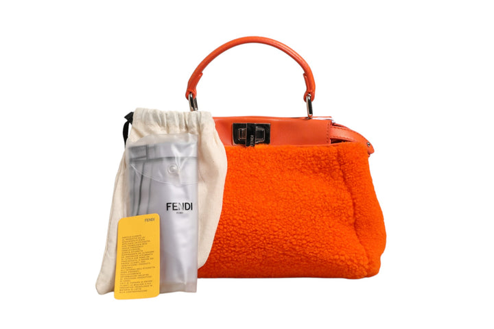 Orange Leather and Shearling Mini Peekaboo Top Handle Bag Fendi