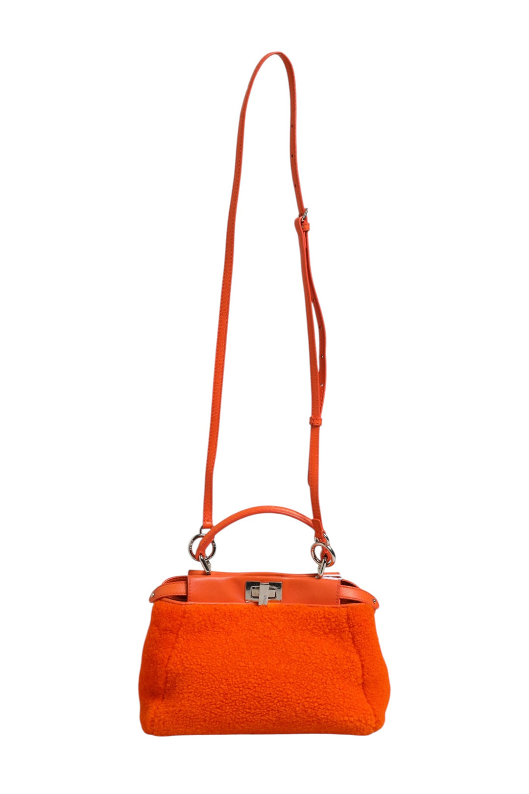 Orange Leather and Shearling Mini Peekaboo Top Handle Bag Fendi