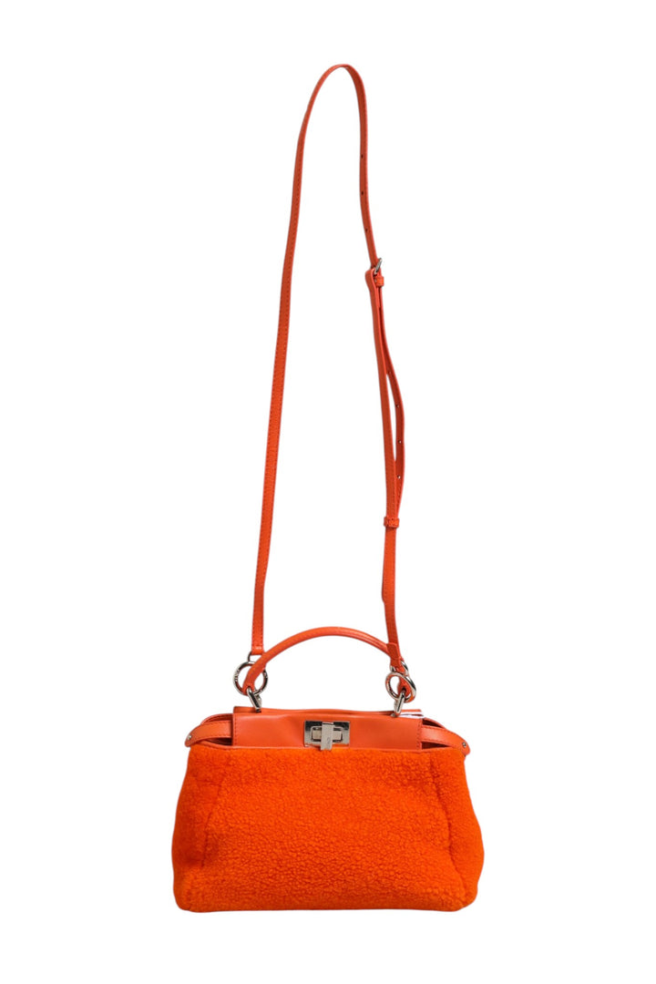 Orange Leather and Shearling Mini Peekaboo Top Handle Bag Fendi