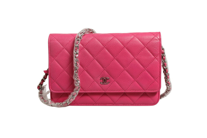 Pink Quilted Lambskin Wallet On Chain WOC Silver Chanel
