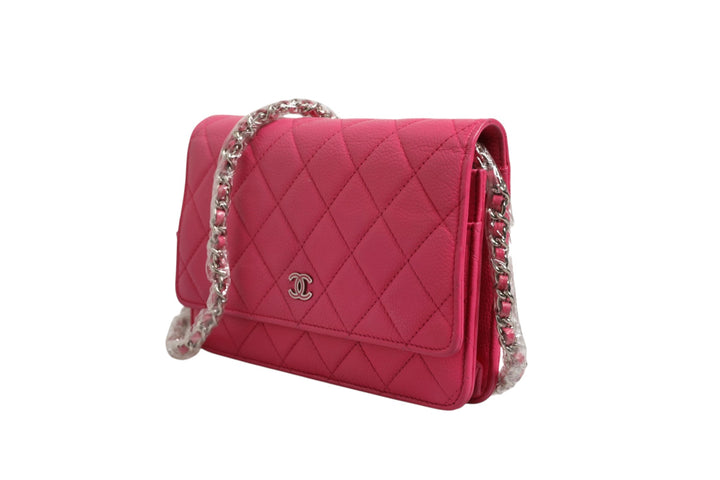 Pink Quilted Lambskin Wallet On Chain WOC Silver Chanel