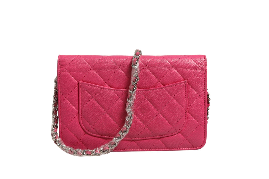 Pink Quilted Lambskin Wallet On Chain WOC Silver Chanel