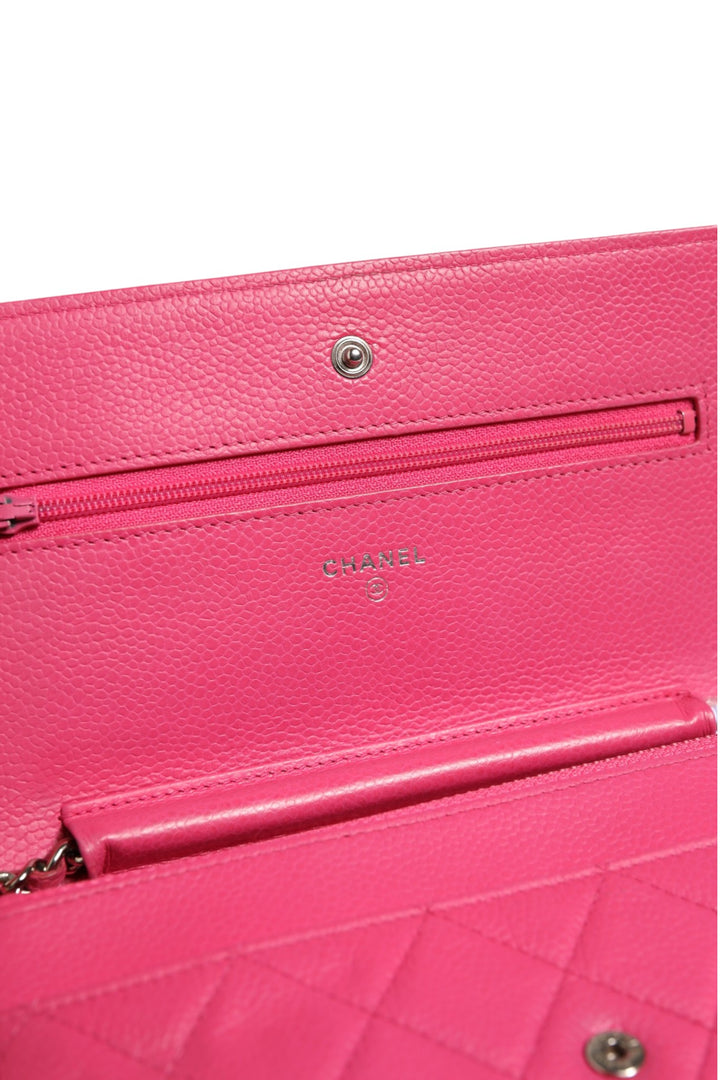 Pink Quilted Lambskin Wallet On Chain WOC Silver Chanel
