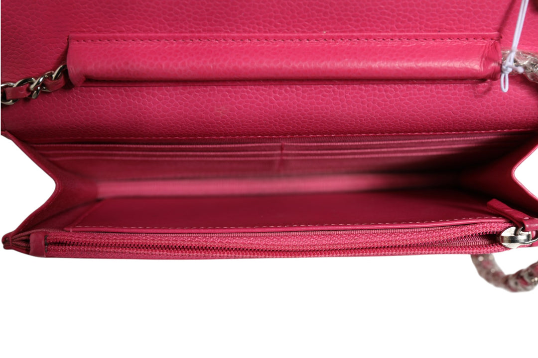 Pink Quilted Lambskin Wallet On Chain WOC Silver Chanel