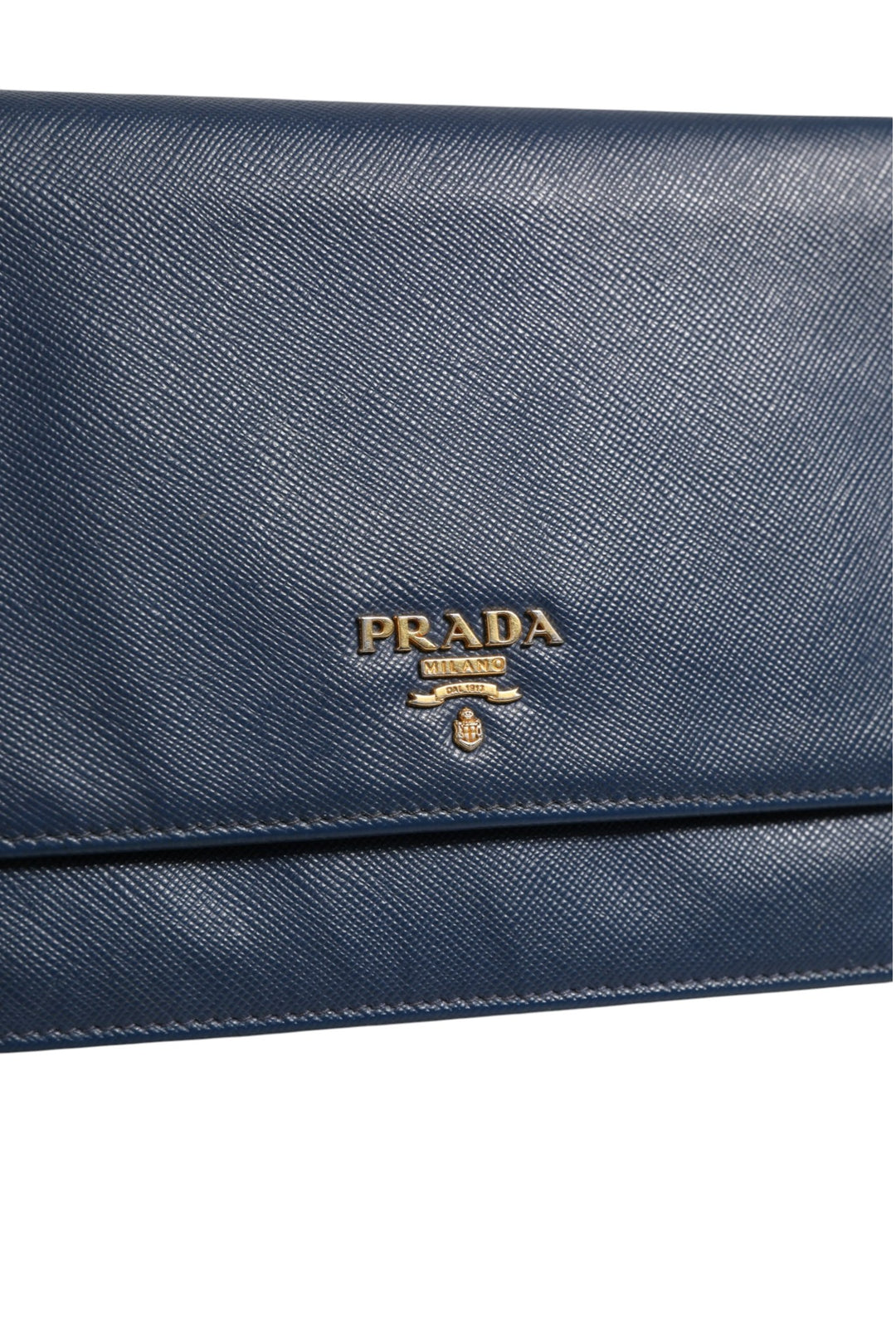 Blue Saffiano Leather Wallet on Chain Clutch Bag Prada