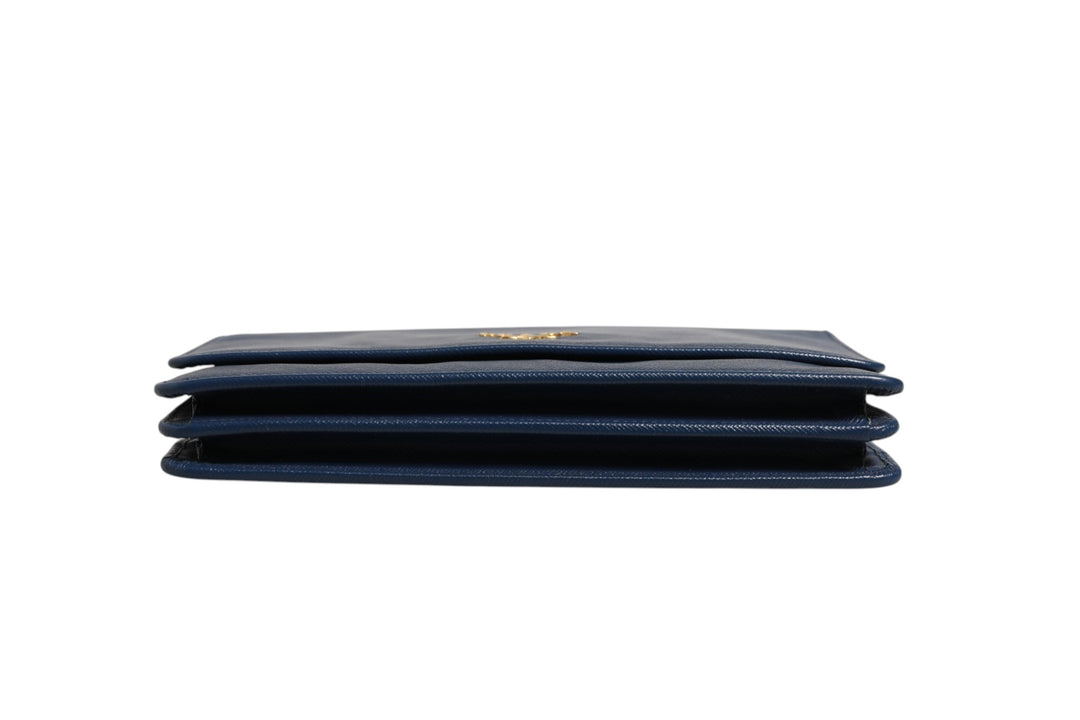 Blue Saffiano Leather Wallet on Chain Clutch Bag Prada