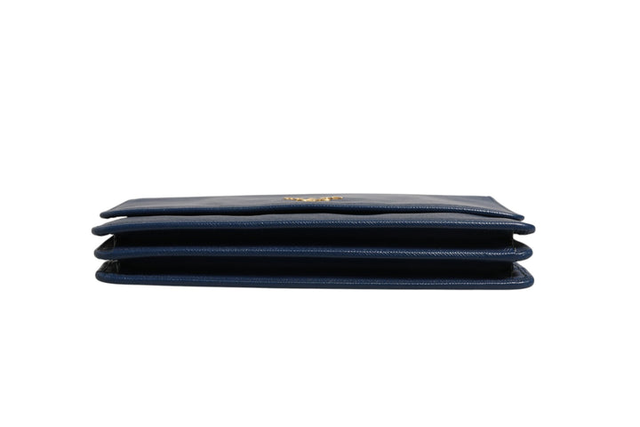 Blue Saffiano Leather Wallet on Chain Clutch Bag Prada