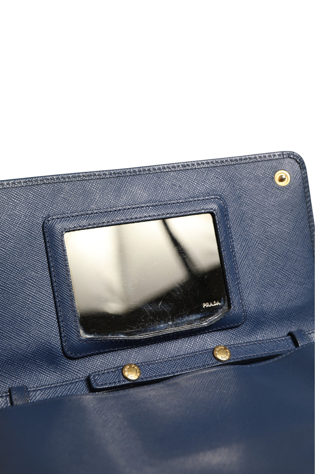 Blue Saffiano Leather Wallet on Chain Clutch Bag Prada
