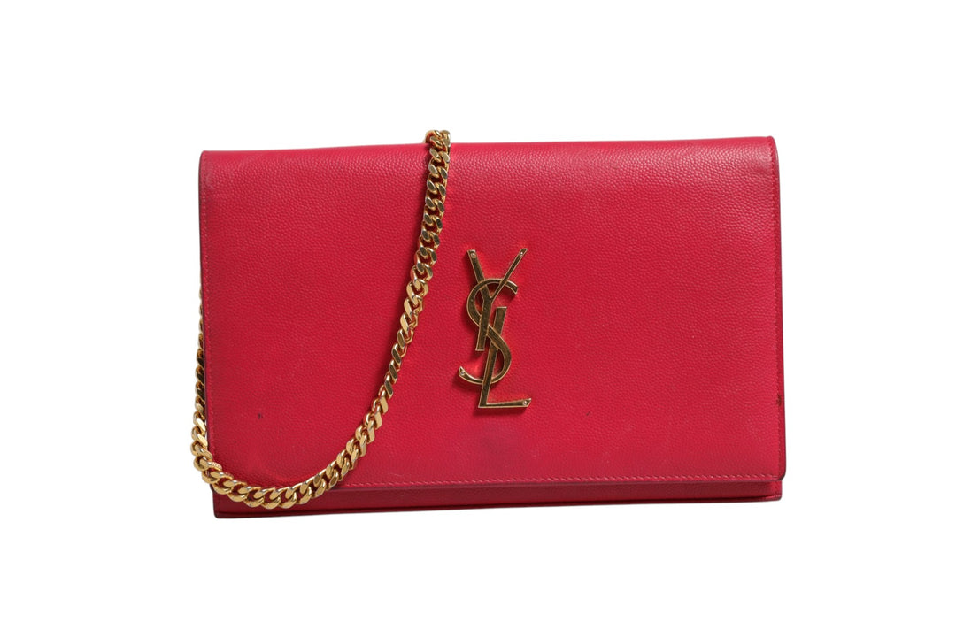 Red Leather Monogram Wallet on Chain Saint Laurent