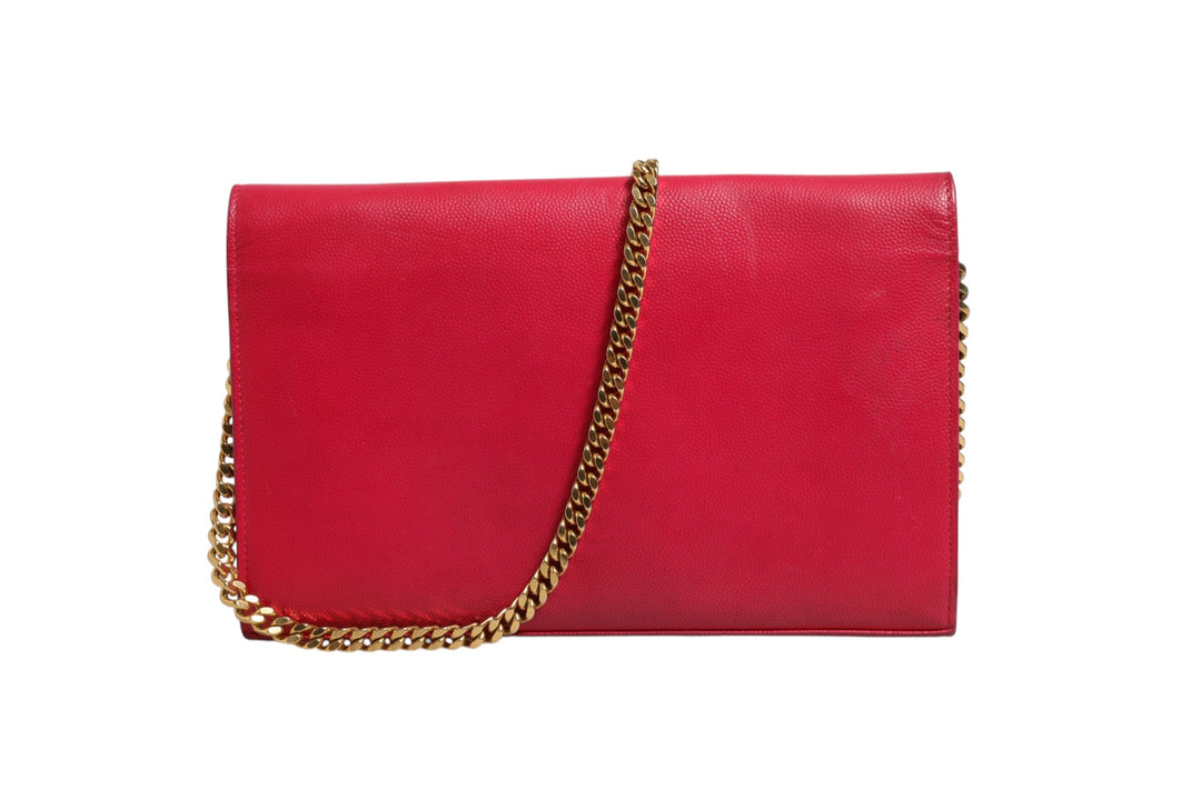 Red Leather Monogram Wallet on Chain Saint Laurent