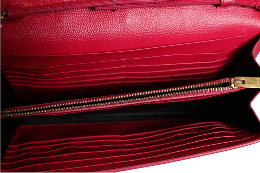 Red Leather Monogram Wallet on Chain Saint Laurent