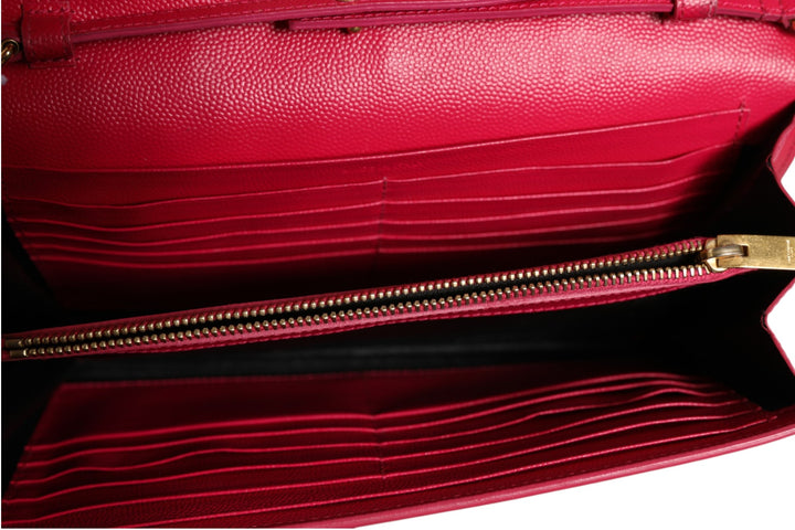 Red Leather Monogram Wallet on Chain Saint Laurent