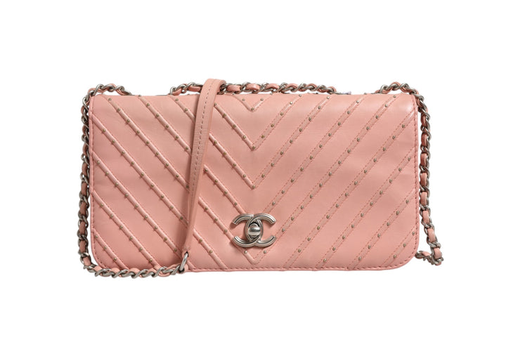 Small Classic Double Flap Bag Light Pink Chevron Chanel