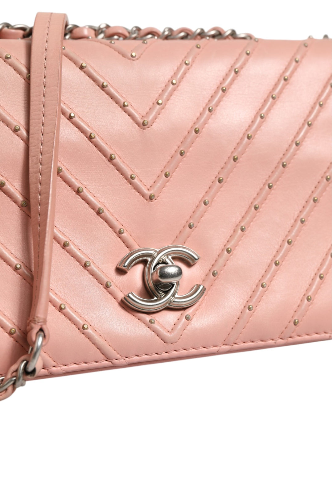 Small Classic Double Flap Bag Light Pink Chevron Chanel