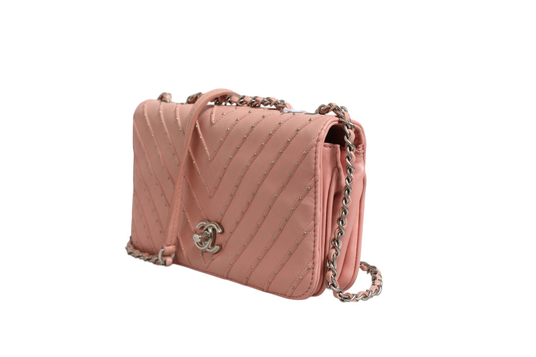 Small Classic Double Flap Bag Light Pink Chevron Chanel