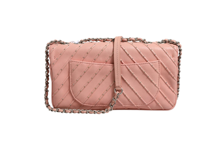 Small Classic Double Flap Bag Light Pink Chevron Chanel