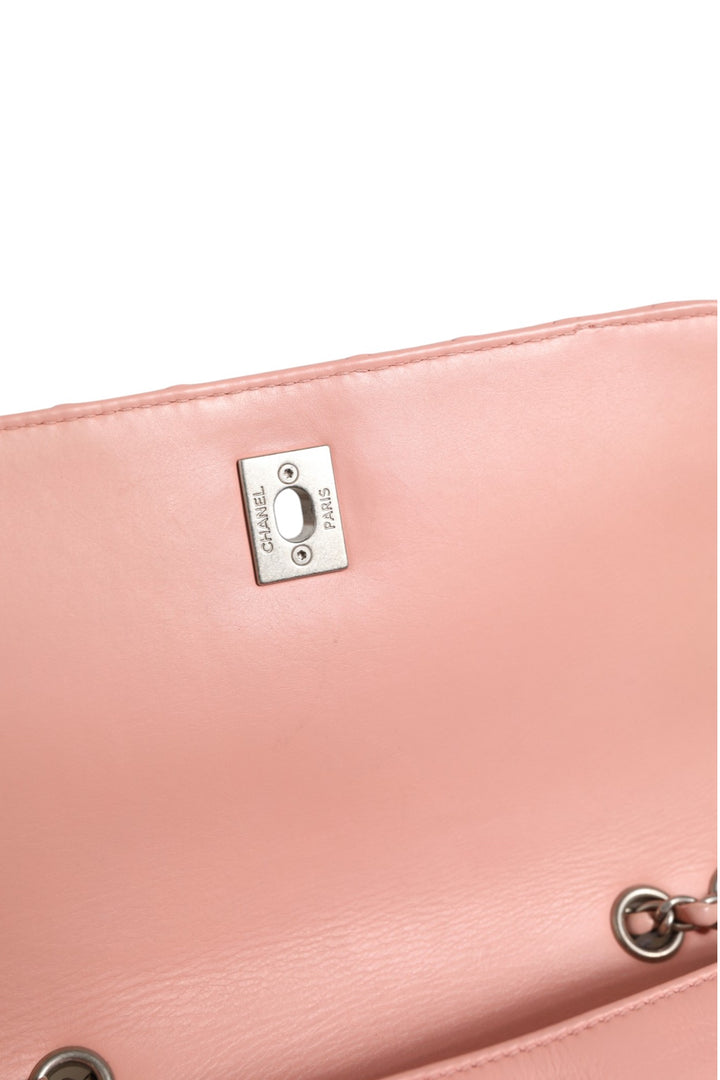 Small Classic Double Flap Bag Light Pink Chevron Chanel