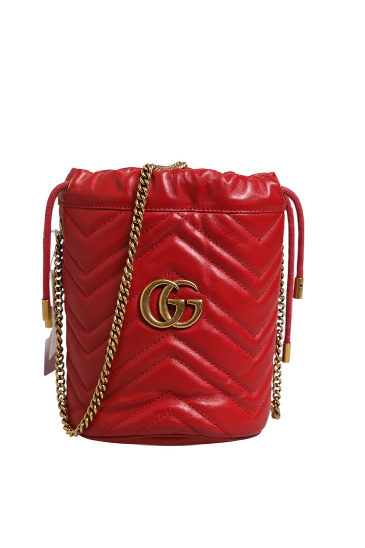 Red Chevron-quilted Calfskin Leather GG Marmont Bucket Bag Gucci