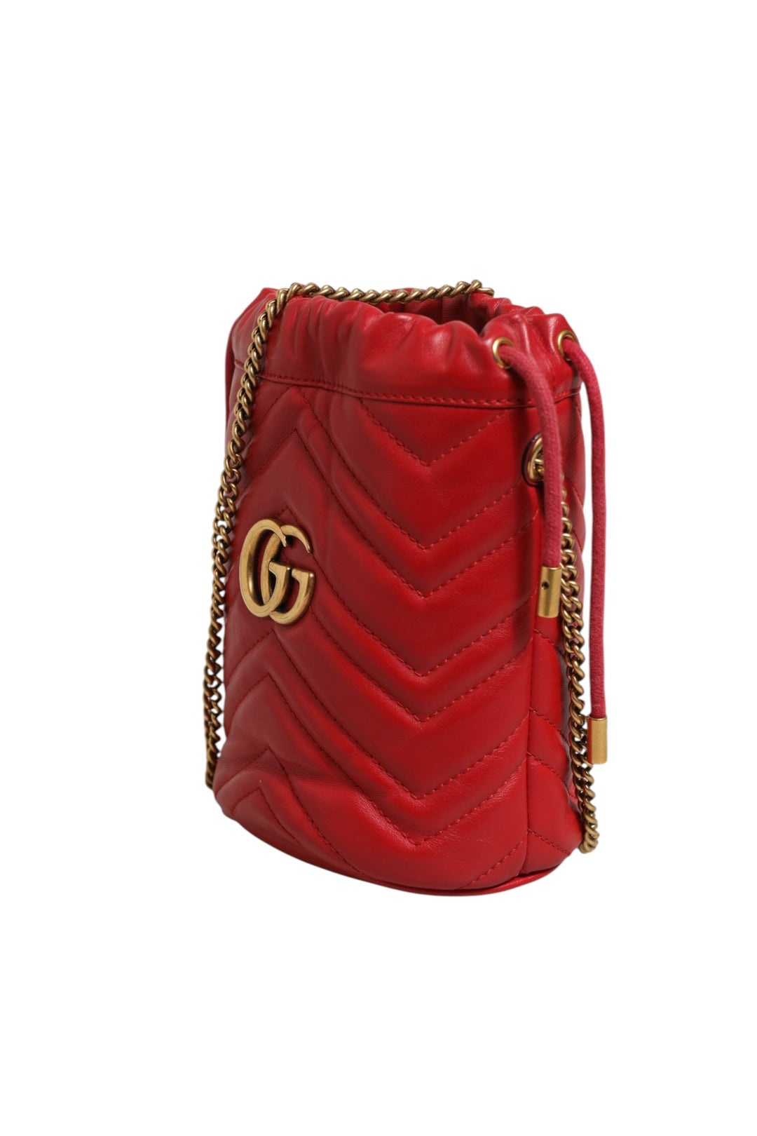 Red Chevron-quilted Calfskin Leather GG Marmont Bucket Bag Gucci