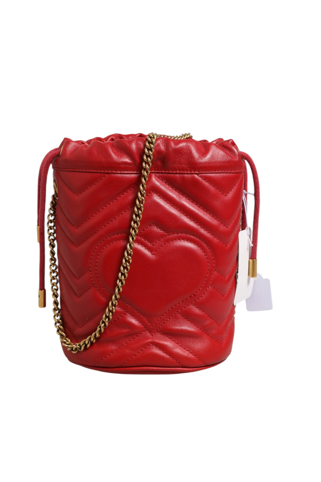Red Chevron-quilted Calfskin Leather GG Marmont Bucket Bag Gucci