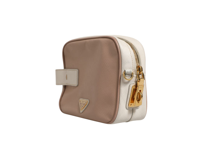 Clay Gray Small Leather Shoulder Bag Prada