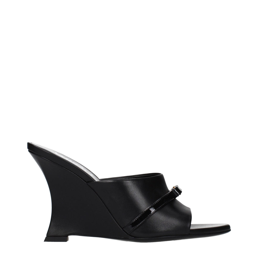 Black Leather Wedge Sandals Versace