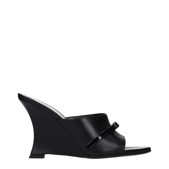 Black Leather Wedge Sandals Versace