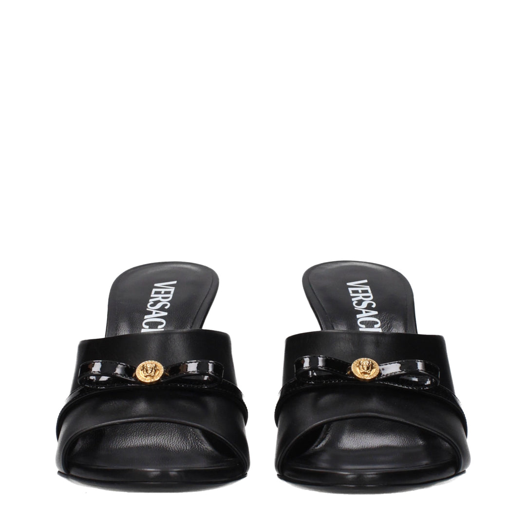 Black Leather Wedge Sandals Versace