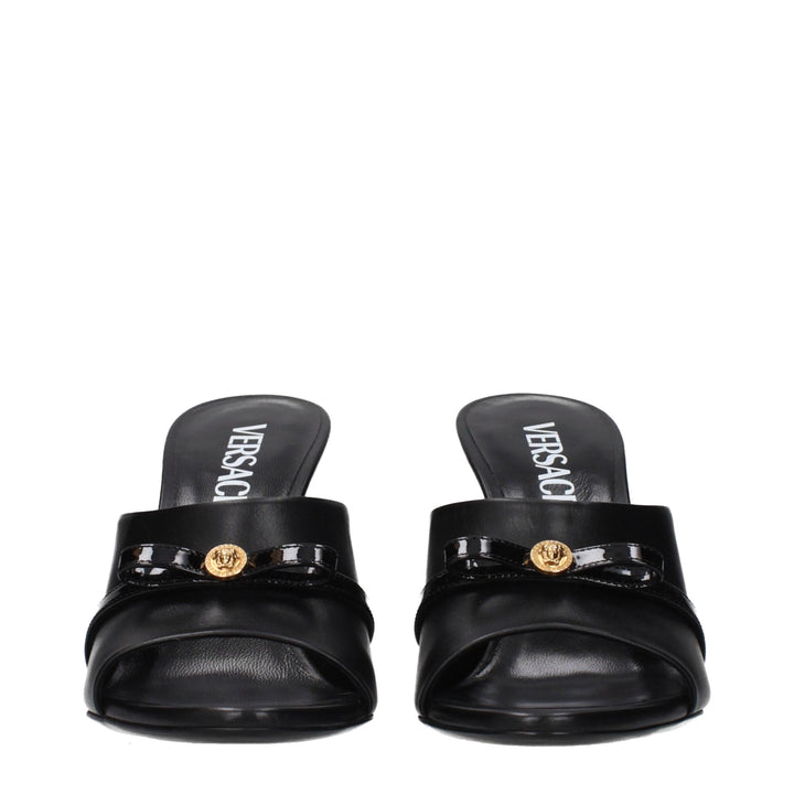 Black Leather Wedge Sandals Versace